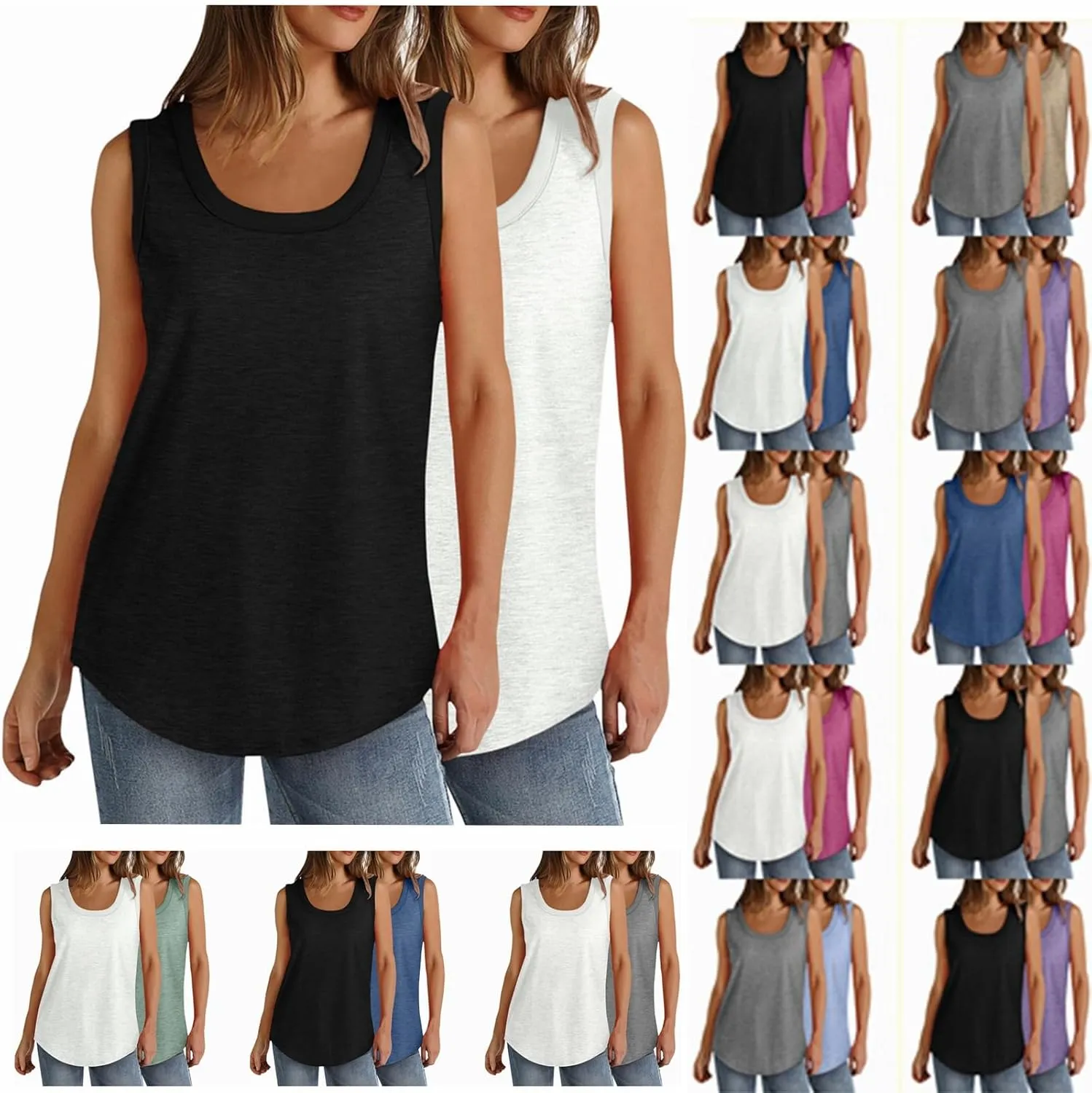 2 Pack Tank Tops for Women Summer Casual Sleveeless T Shirt Cozy Loose Crewneck Tanks 2025 Trendy Flowy Blouses