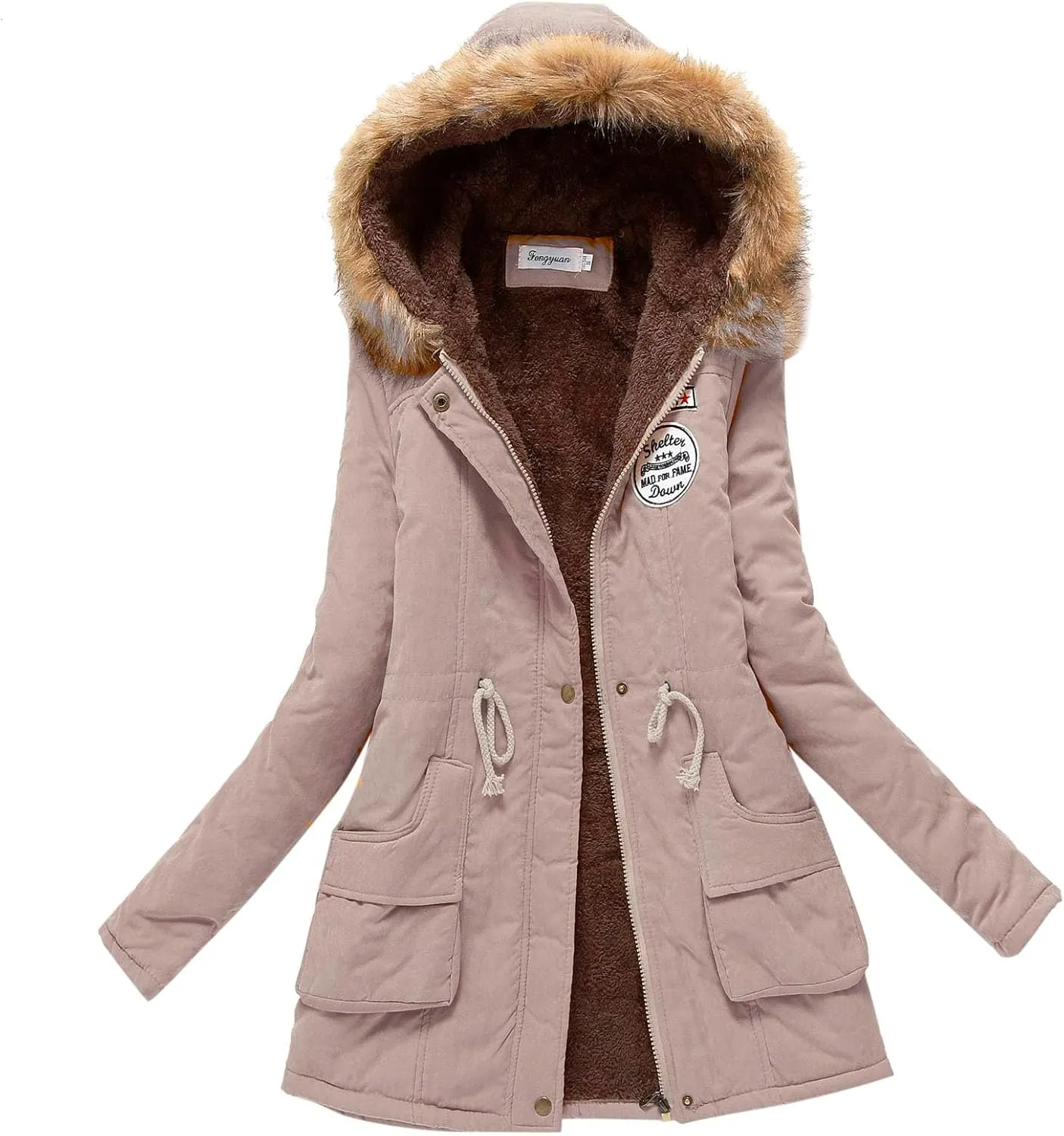 2024 Winter Thick Solid Fleece Coat for Womens Hooded Long Sleeve Zip Up Overcoat Insulated Soft Fitted Daily Outwear