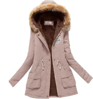 2024 Winter Thick Solid Fleece Coat for Womens Hooded Long Sleeve Zip Up Overcoat Insulated Soft Fitted Daily Outwear