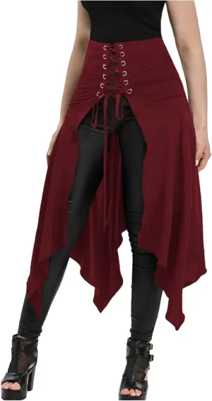 2025 Halloween Goth High Waisted Long Skirts for Women Trendy Asymmetrical High Split Skirts Hem Ruched Flowy Skirt