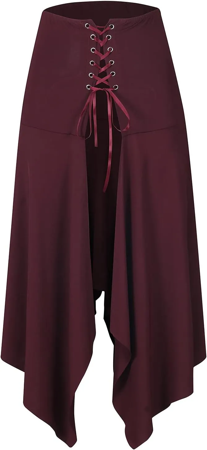2025 Halloween Goth High Waisted Long Skirts for Women Trendy Asymmetrical High Split Skirts Hem Ruched Flowy Skirt