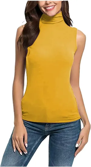 2025 Womens Sleeveless Turtleneck Tops Plus Size Mock High Neck Tank Tops Slim Fitted Undershirt Basic Layer Tees