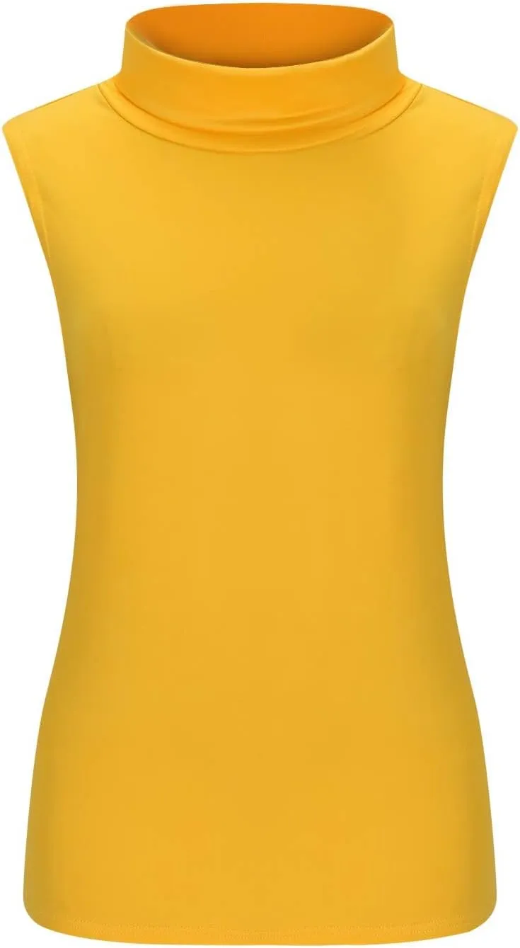 2025 Womens Sleeveless Turtleneck Tops Plus Size Mock High Neck Tank Tops Slim Fitted Undershirt Basic Layer Tees