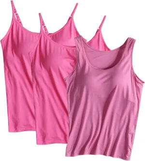 3 Pack Women Camisole and Tank Tops,Summer Soft Cozy Modal Built-in Bra Undershirts Sleeveless Scoop Neck Yoga Tees