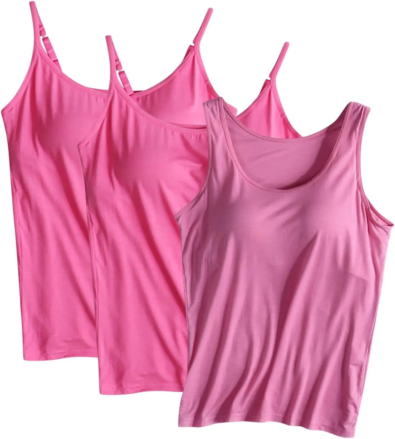 3 Pack Women Camisole and Tank Tops,Summer Soft Cozy Modal Built-in Bra Undershirts Sleeveless Scoop Neck Yoga Tees