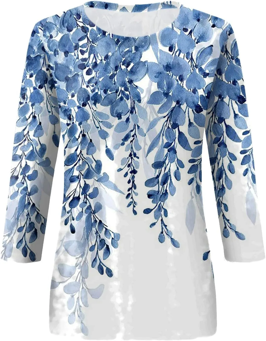 3/4 Length Sleeve Shirts for Women 2025 Casual Summer Blouses Crewneck Floral Printed Cute Loose Fit Tops