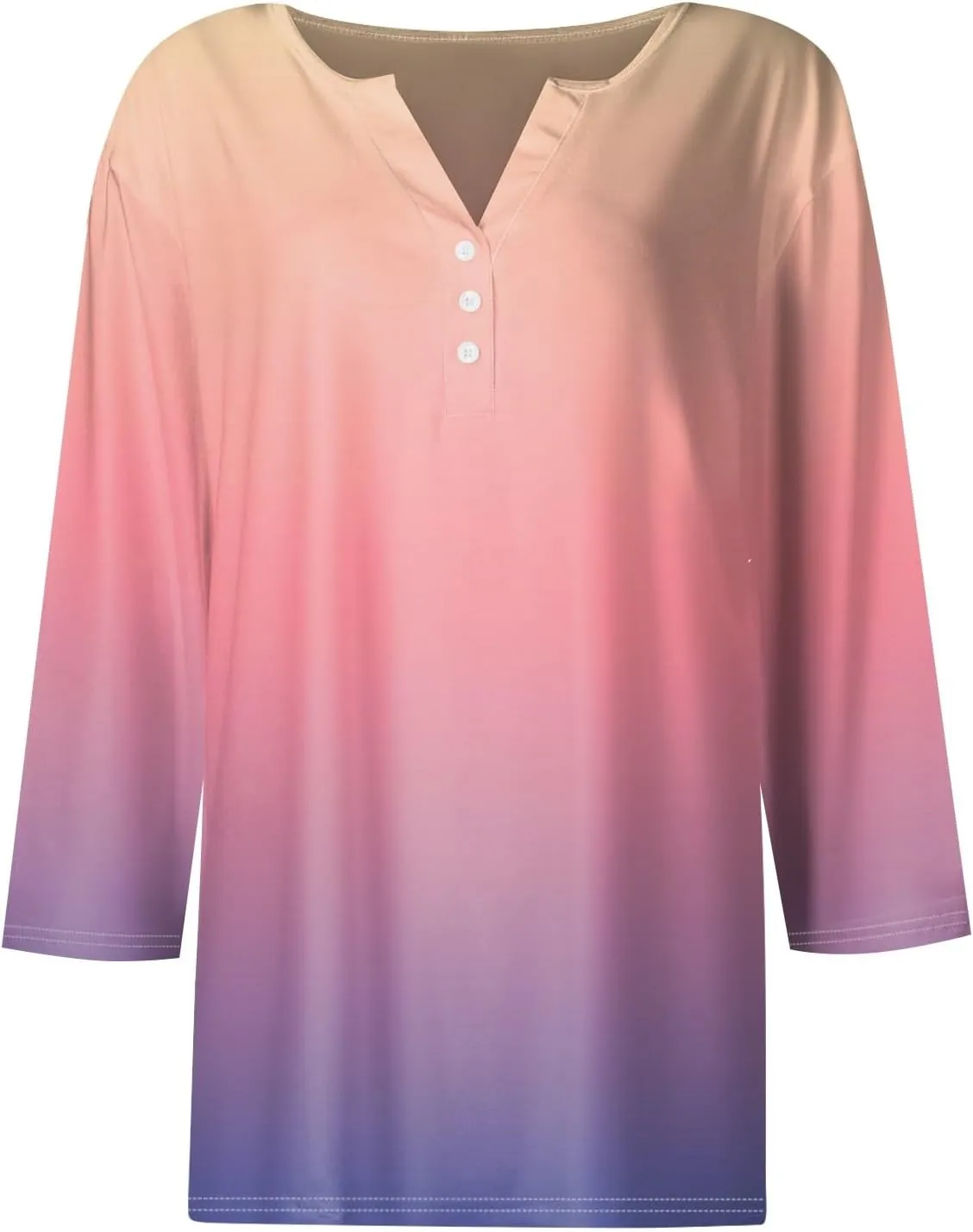 3/4 Length Sleeve Womens Tops Dressy Casual T-Shirt V Neck Button Down Shirts Floral Blouses