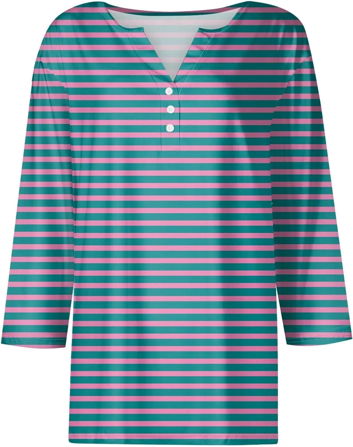 3/4 Length Sleeve Womens Tops Henley Neck 2025 Summer Shirts Three Quarter Sleeve Petite Tshirts