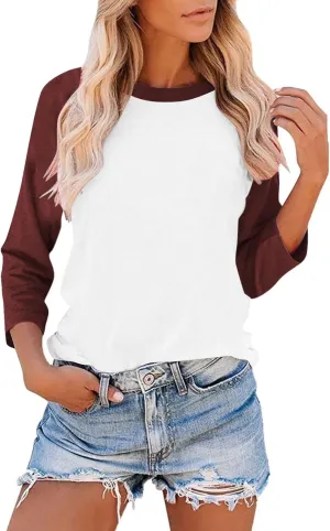 3/4 Sleeve Tops for Women Contrast Crewneck Casual Trendy Shirts Summer Jersey Sports Blouses Baseball Tee