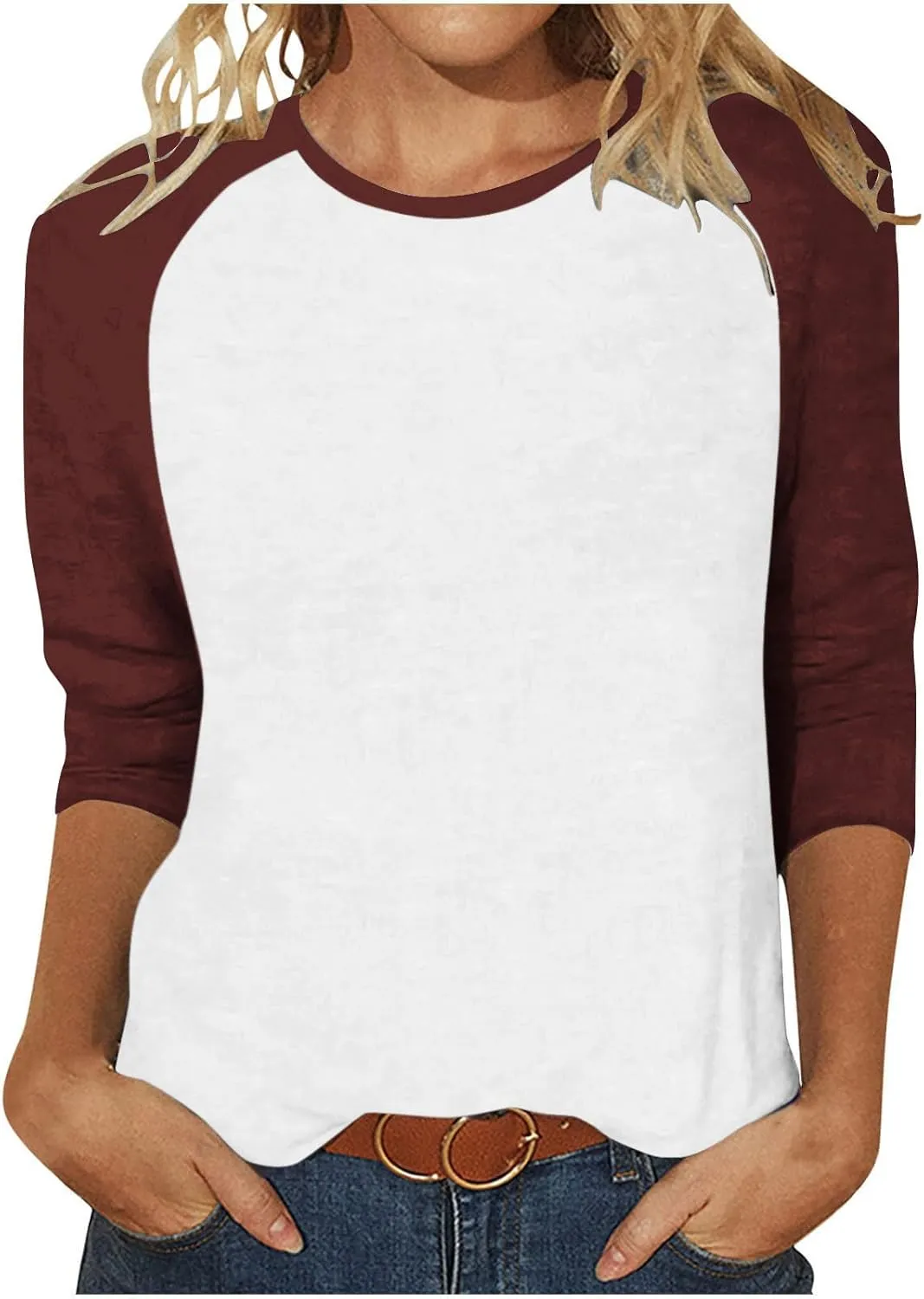 3/4 Sleeve Tops for Women Contrast Crewneck Casual Trendy Shirts Summer Jersey Sports Blouses Baseball Tee