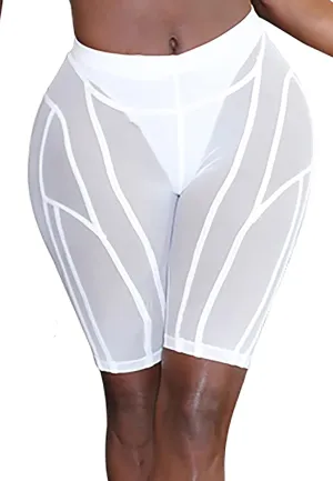 Adogirl Women's Mesh Sheer High Waist Skinny Pants Elastic See Through Shorts Leggings