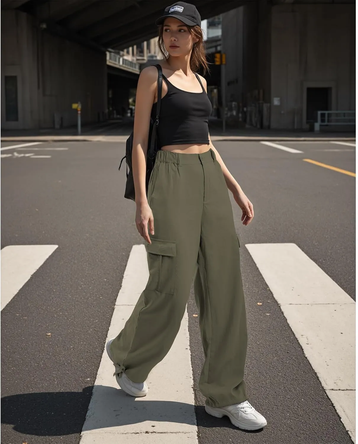 American Trends Cargo Pants Women Baggy Pants Y2K Parachute Pants with Multiple Pockets Trendy Lightweight Pants for Woman