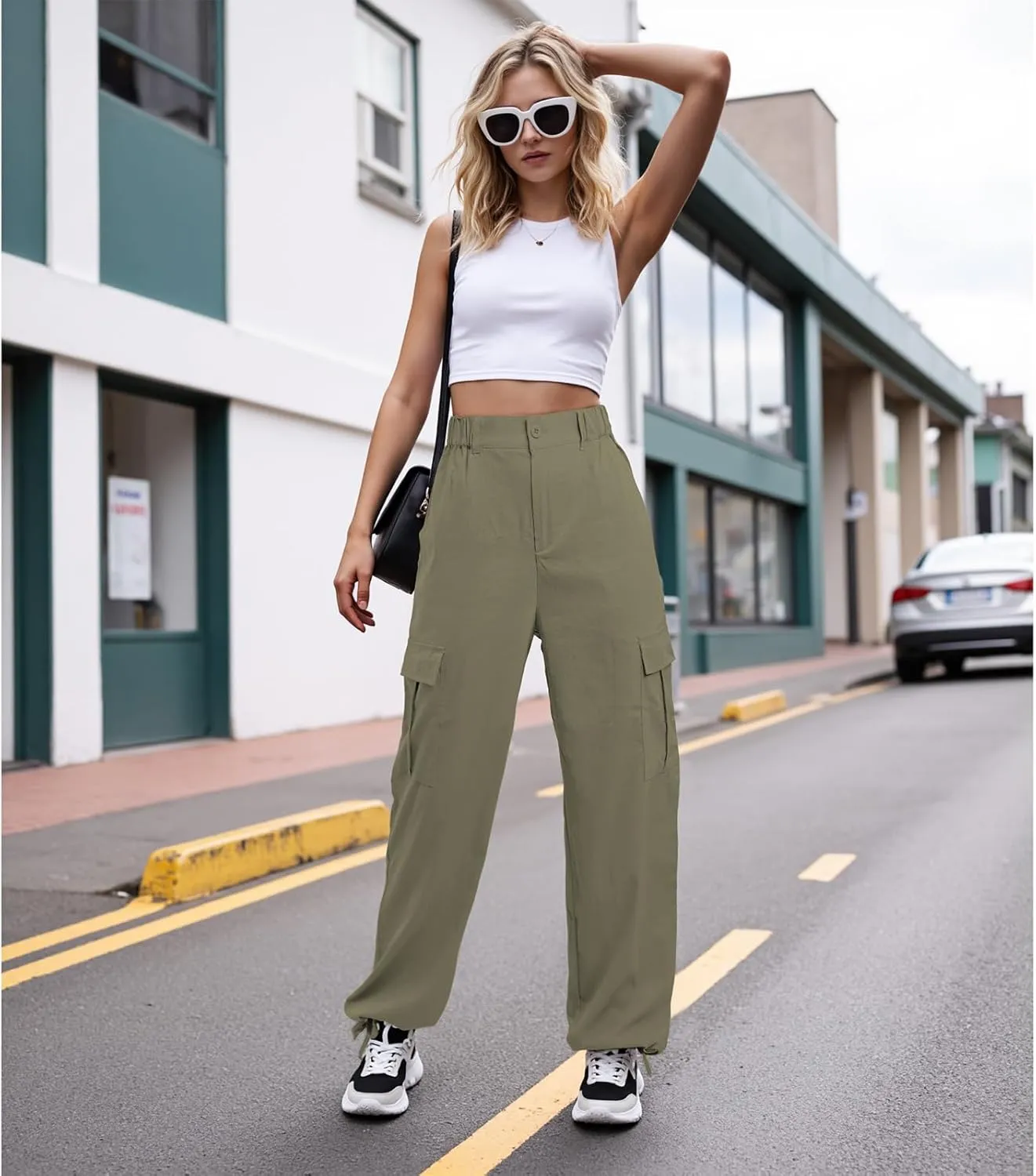 American Trends Cargo Pants Women Baggy Pants Y2K Parachute Pants with Multiple Pockets Trendy Lightweight Pants for Woman
