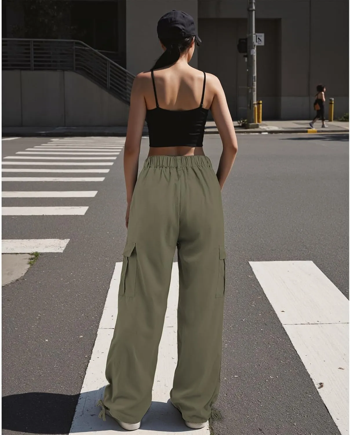 American Trends Cargo Pants Women Baggy Pants Y2K Parachute Pants with Multiple Pockets Trendy Lightweight Pants for Woman