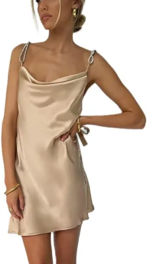 Argeousgor Women Sexy Spaghetti Strap Low Cut Sling Dress Summer Backless Sleeveless Slim Mini Dress Glitter TikTok Dresses
