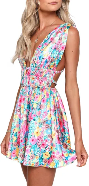 Argeousgor Women Sparkly Sequin Mini Dress Spaghetti Strap Backless Ruche High Waist Short Dresses Elegant Party Dress