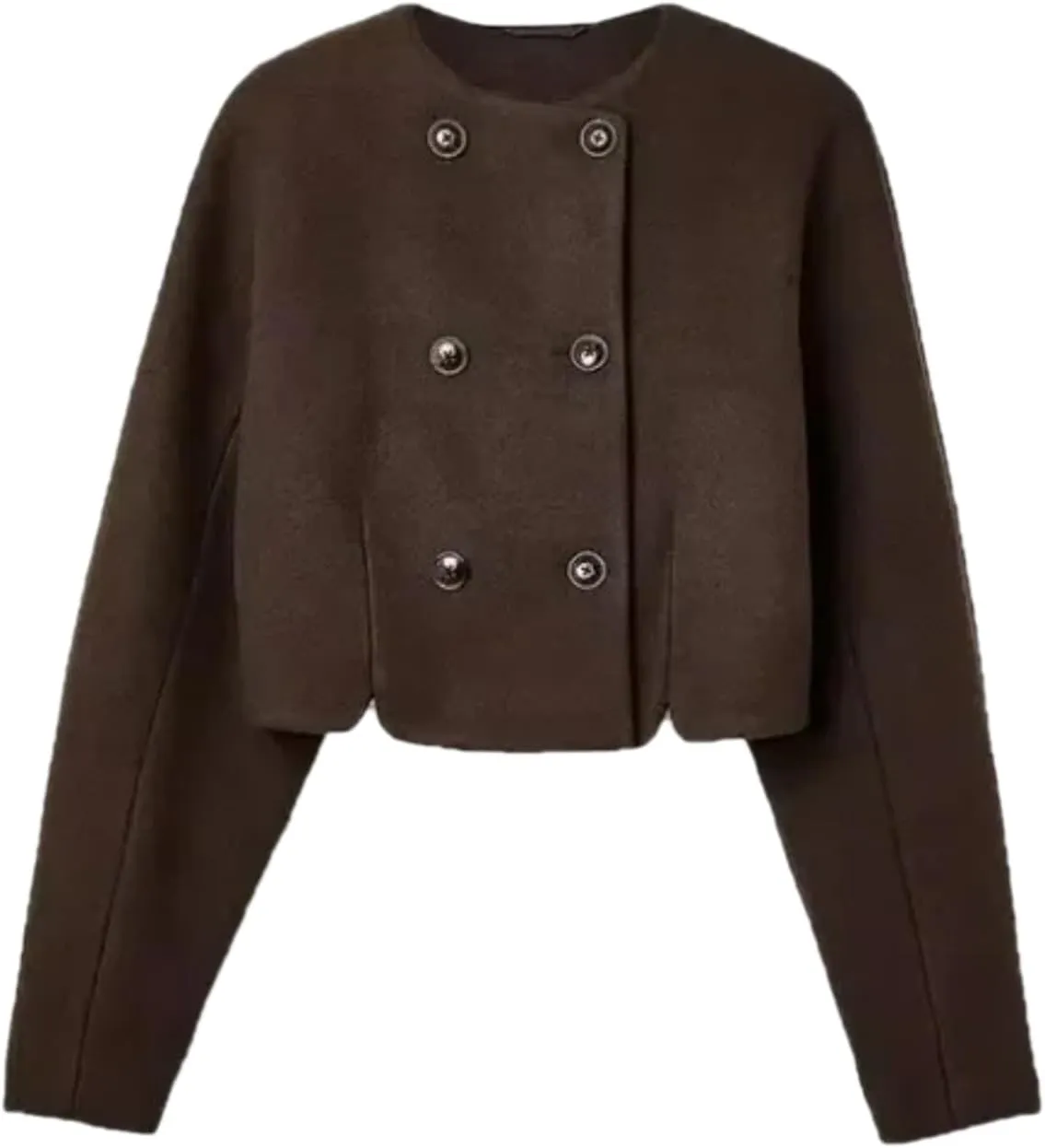 Autumn Vintage Wool Blends Coat Women Double Breasted O Neck Long Sleeve Short Jackets Female Street Chic Outerwear
