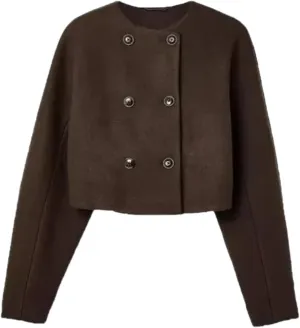 Autumn Vintage Wool Blends Coat Women Double Breasted O Neck Long Sleeve Short Jackets Female Street Chic Outerwear