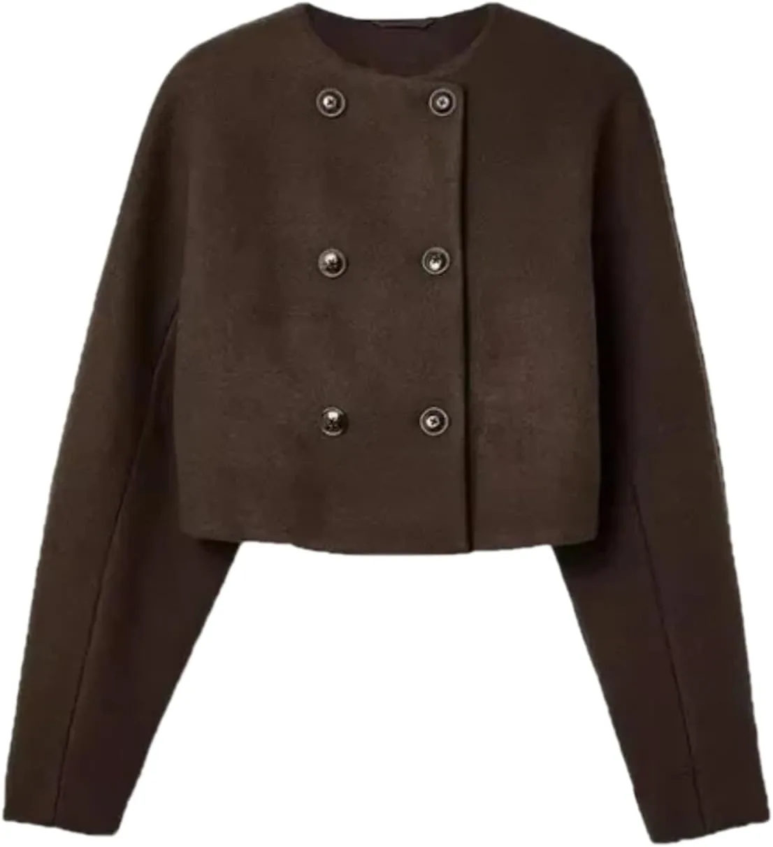 Autumn Vintage Wool Blends Coat Women Double Breasted O Neck Long Sleeve Short Jackets Female Street Chic Outerwear