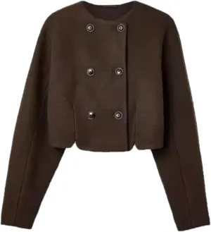 Autumn Vintage Wool Blends Coat Women Double Breasted O Neck Long Sleeve Short Jackets Female Street Chic Outerwear
