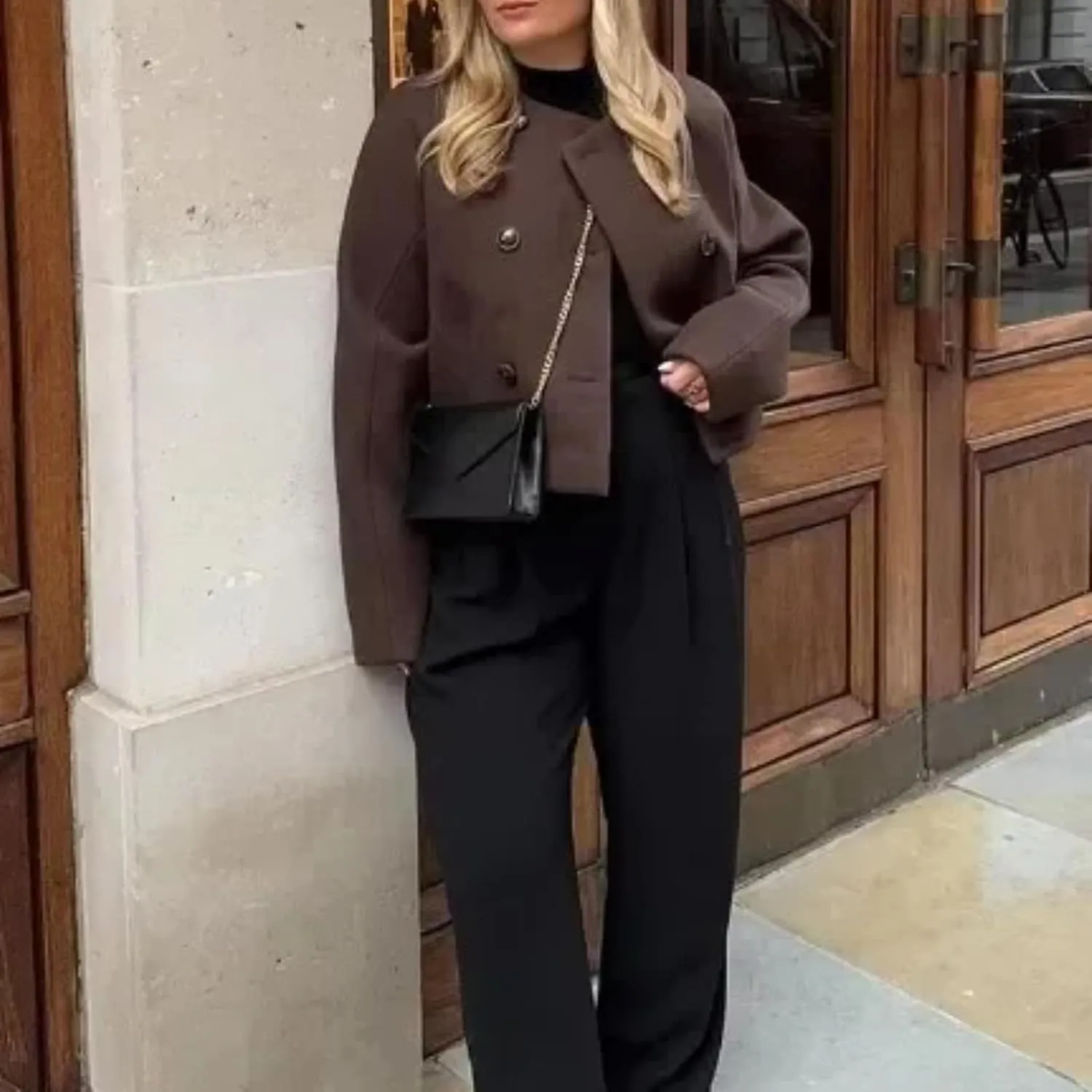 Autumn Vintage Wool Blends Coat Women Double Breasted O Neck Long Sleeve Short Jackets Female Street Chic Outerwear