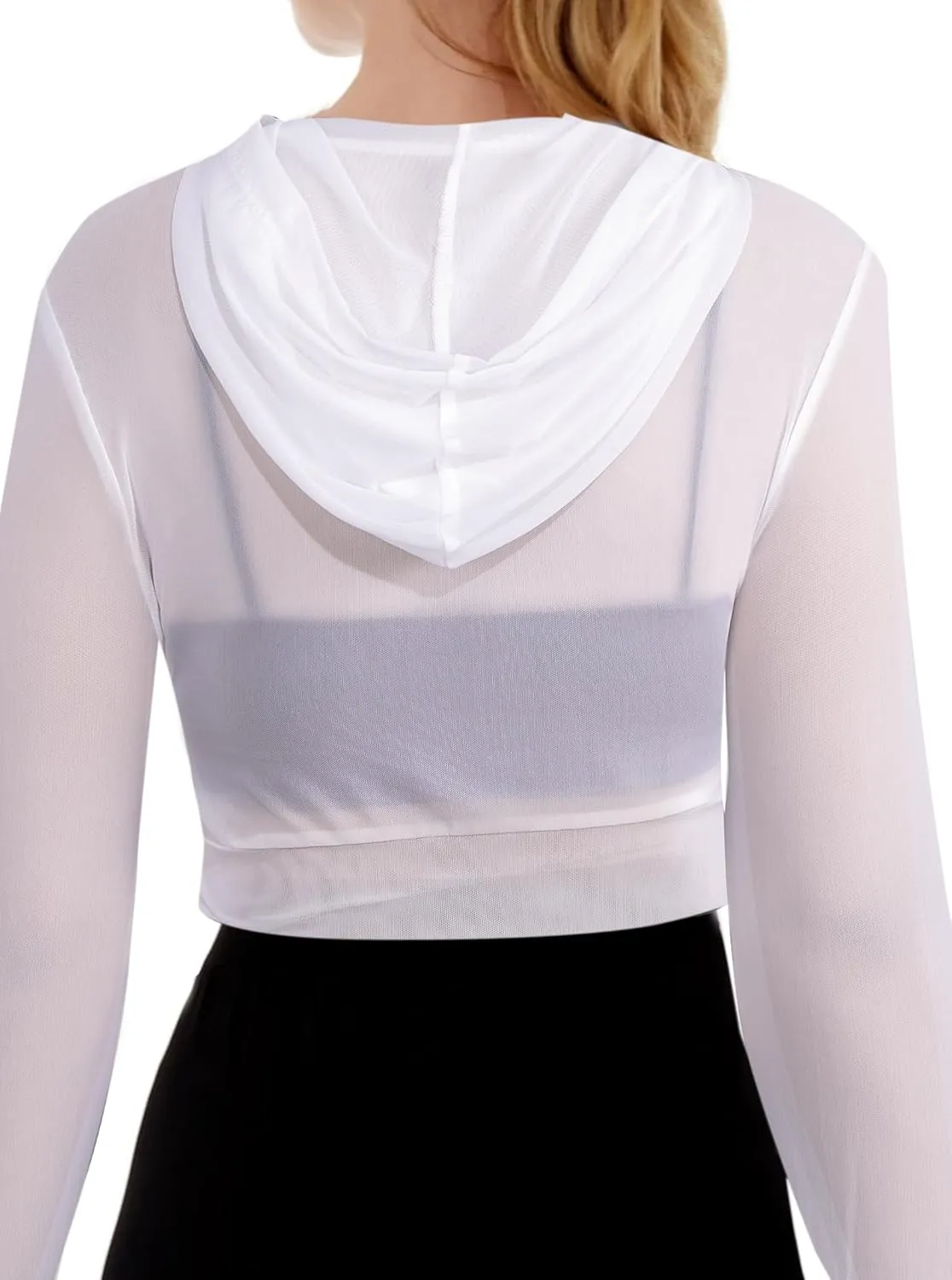 Avanova Women Mesh Sheer See Through Hoodie Long Sleeve Workout Hooded Crop Top
