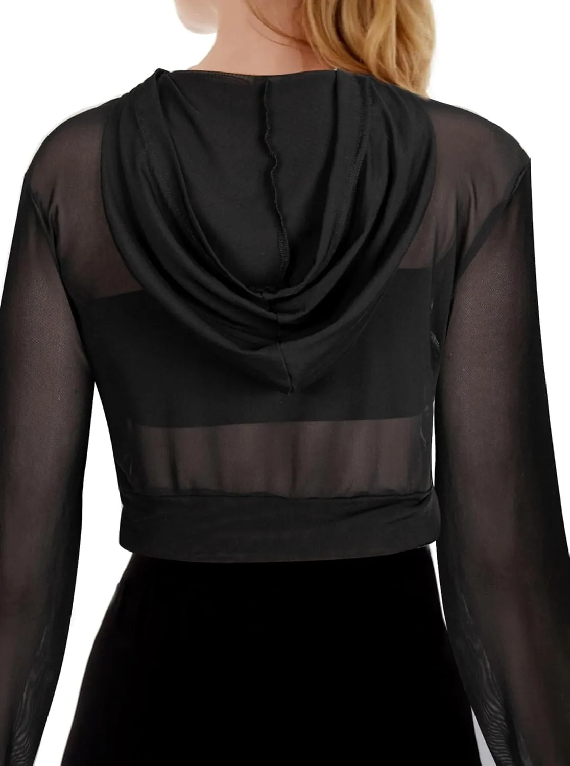 Avanova Women Mesh Sheer See Through Hoodie Long Sleeve Workout Hooded Crop Top