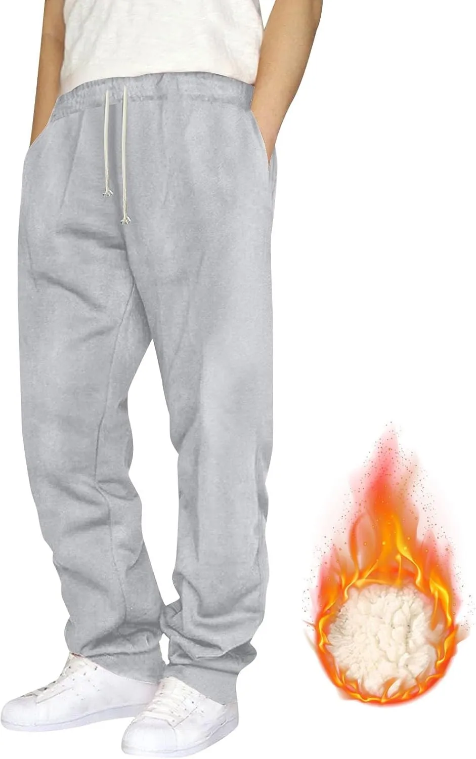 Baggy Fleece Lined Cinch Bottom Sweatpants Mens Sweatpants with Pockets Thicken Solid Color Yoga High Waisted Joggers