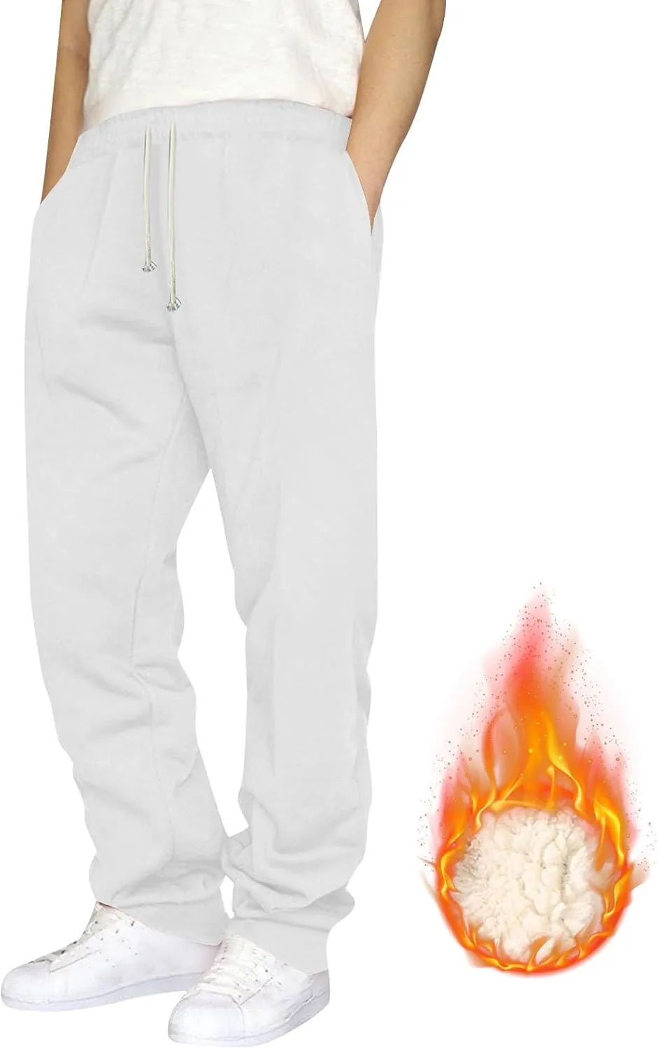 Baggy Fleece Lined Cinch Bottom Sweatpants Mens Sweatpants with Pockets Thicken Solid Color Yoga High Waisted Joggers