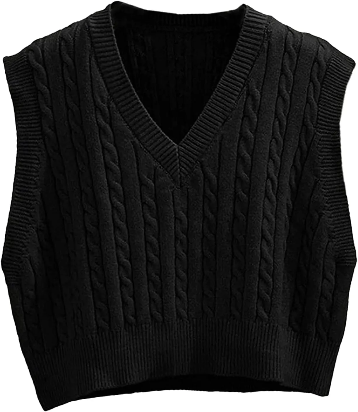 Betusline Women's Cable Knit Sleeveless Crop Sweater Vests