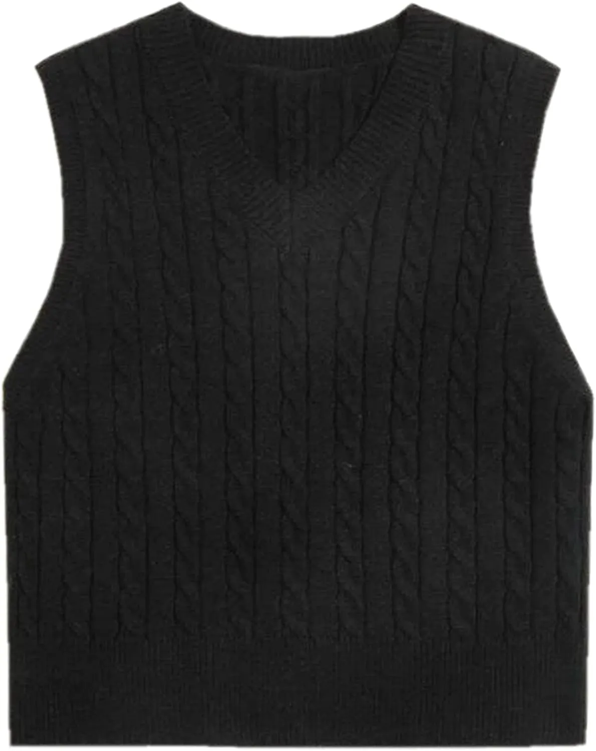 Betusline Women's Cable Knit Sleeveless Crop Sweater Vests