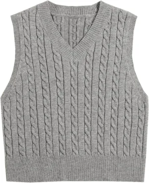 Betusline Women's Cable Knit Sleeveless Crop Sweater Vests
