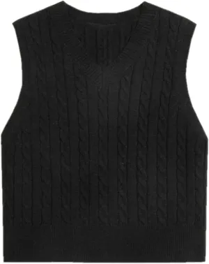 Betusline Women's Cable Knit Sleeveless Crop Sweater Vests