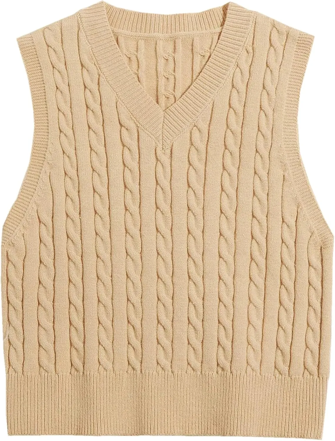 Betusline Women's Cable Knit Sleeveless Crop Sweater Vests