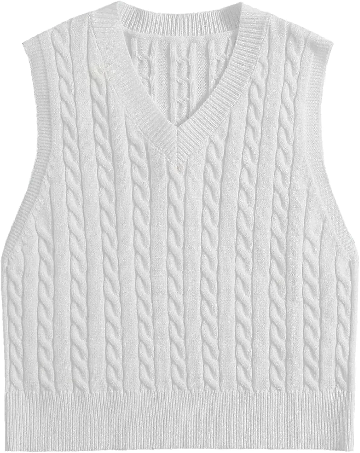 Betusline Women's Cable Knit Sleeveless Crop Sweater Vests