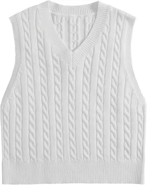 Betusline Women's Cable Knit Sleeveless Crop Sweater Vests