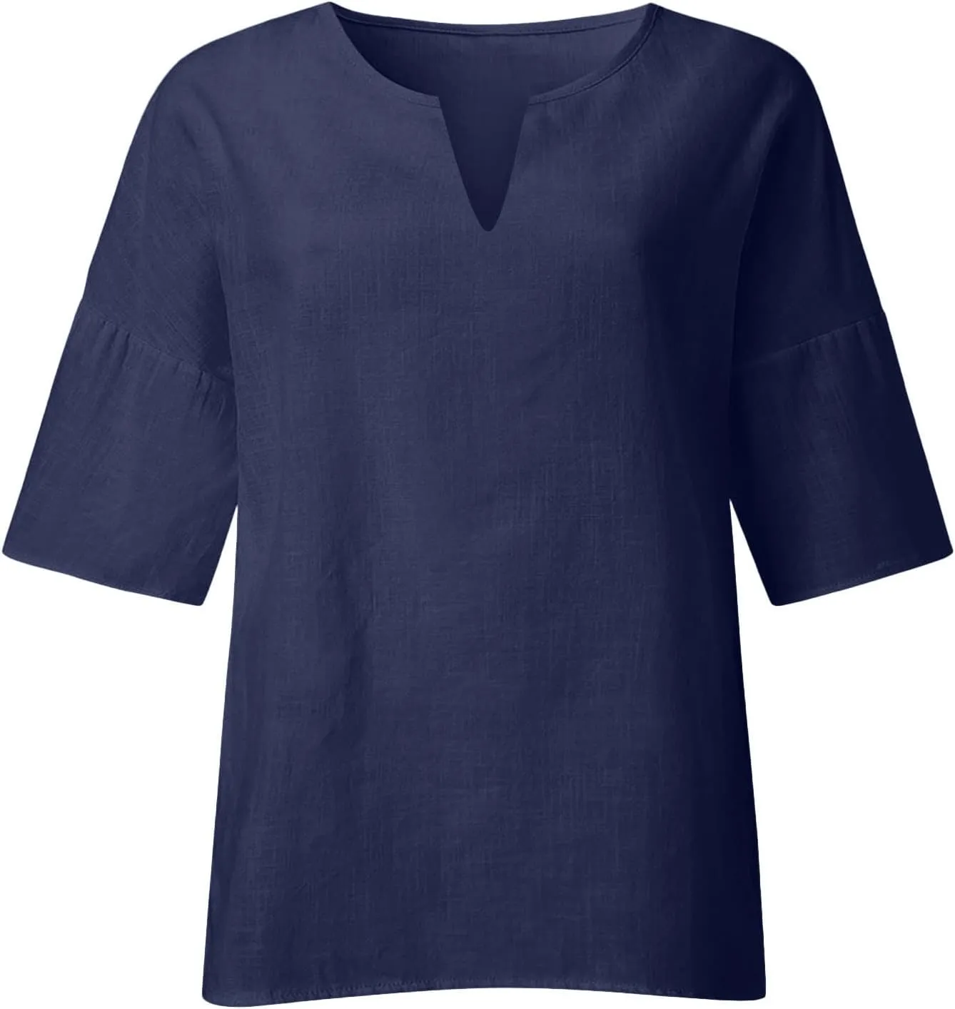Binmer Plus Size Summer Linen Tops for Women 2024 Trendy Short Sleeve T-Shirts Loose Solid V Neck Tee Side Split Blouse S-5XL
