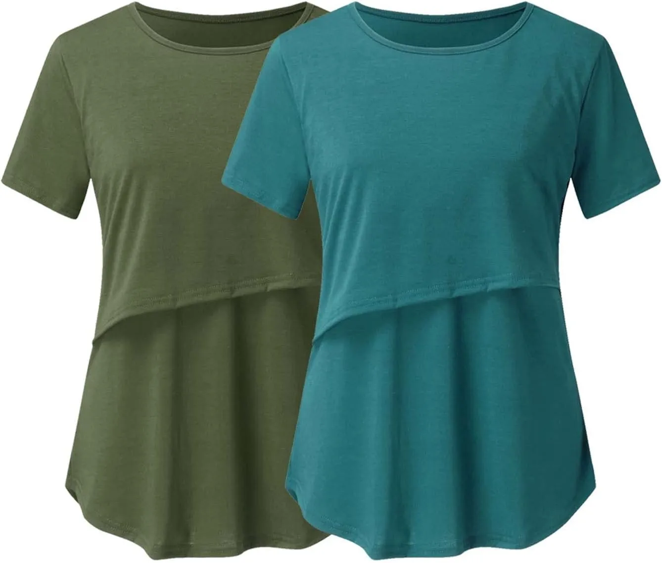 Binmer Women's Maternity Nursing Tops Casual Short Sleeve Breastfeeding Shirts 2 Pack Double Layer Summer Pregnancy Clothes