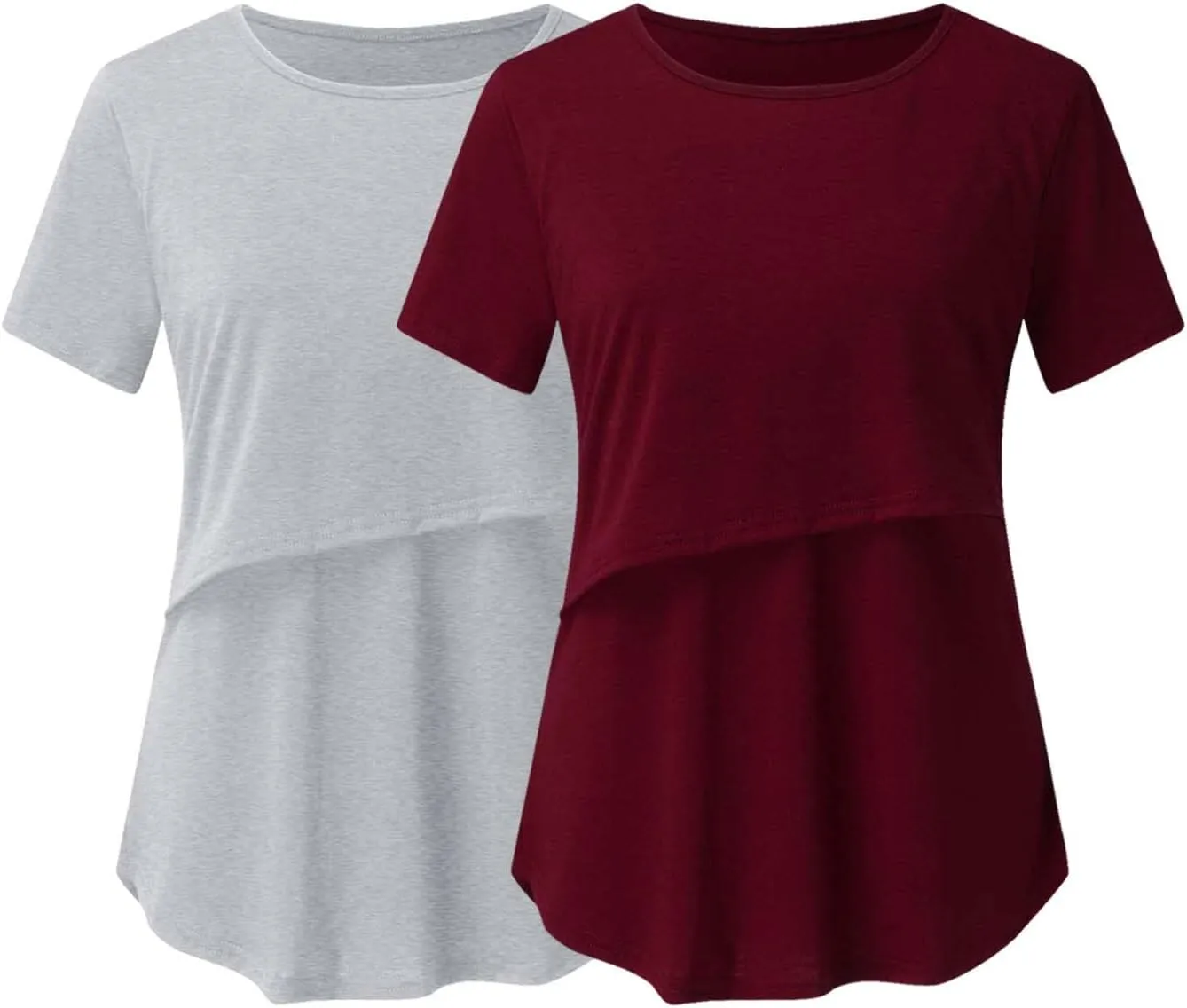 Binmer Women's Maternity Nursing Tops Casual Short Sleeve Breastfeeding Shirts 2 Pack Double Layer Summer Pregnancy Clothes