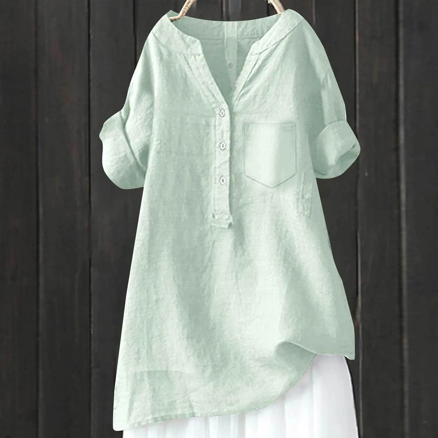 Boho Linen Shirts for Women 2025 Gauze Short Sleeve V Neck Button Loose Fit Blouses Vacation Dress Casual Tunic Tops