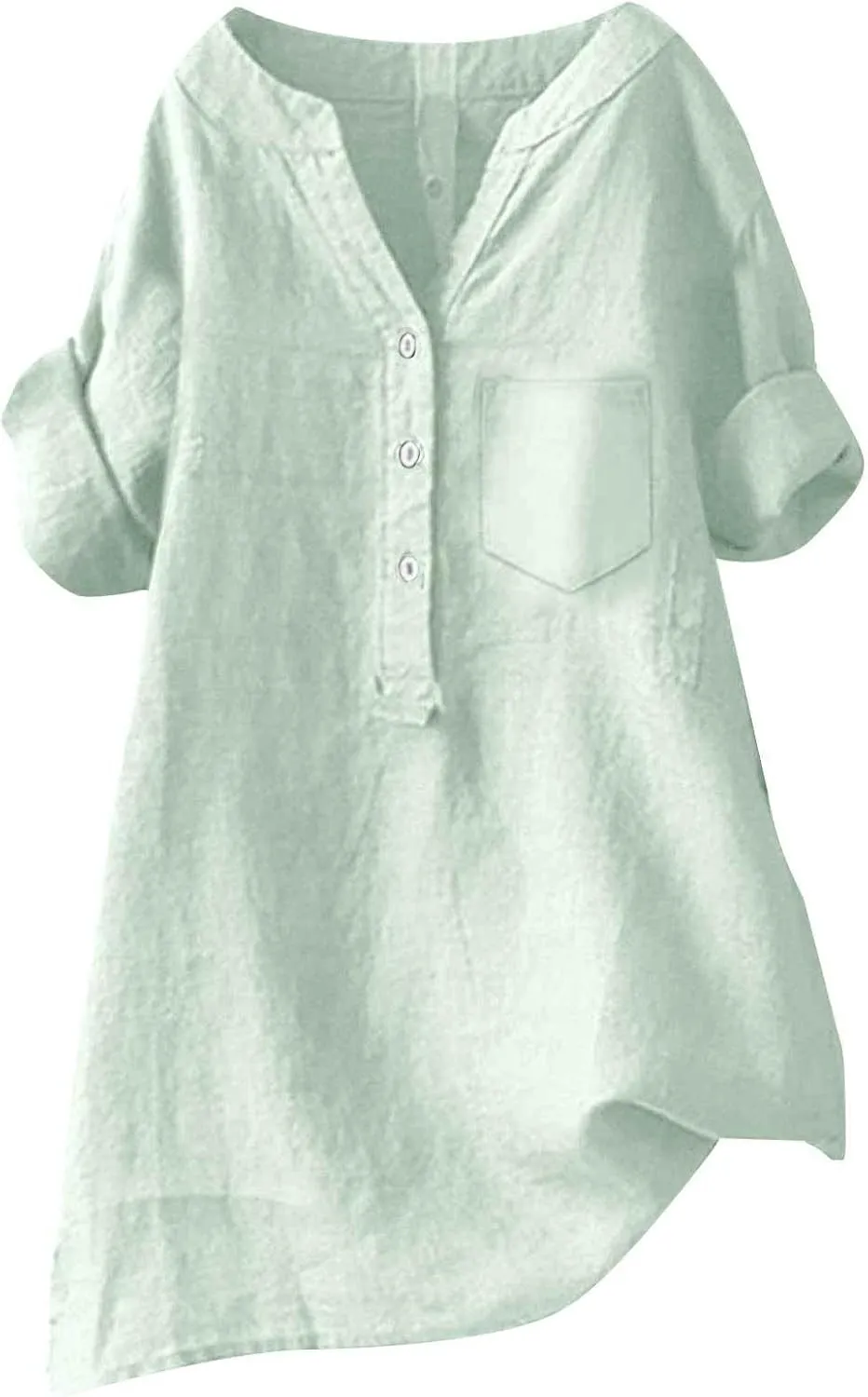 Boho Linen Shirts for Women 2025 Gauze Short Sleeve V Neck Button Loose Fit Blouses Vacation Dress Casual Tunic Tops