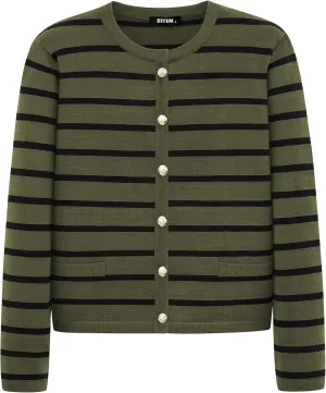 BTFBM Women's Cardigans Sweater 2024 Fall Striped Long Sleeve Button Down Crop Open Front Knit Outerwear Deco Pockets