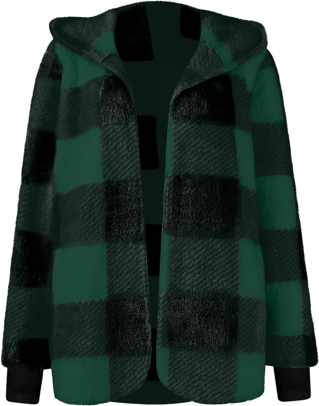 Buffalo Plaid Cardigan for Women Comfy Fuzzy Cable Knit Sweaters Color Block Long Sleeve Hooded Open Front Cardigan