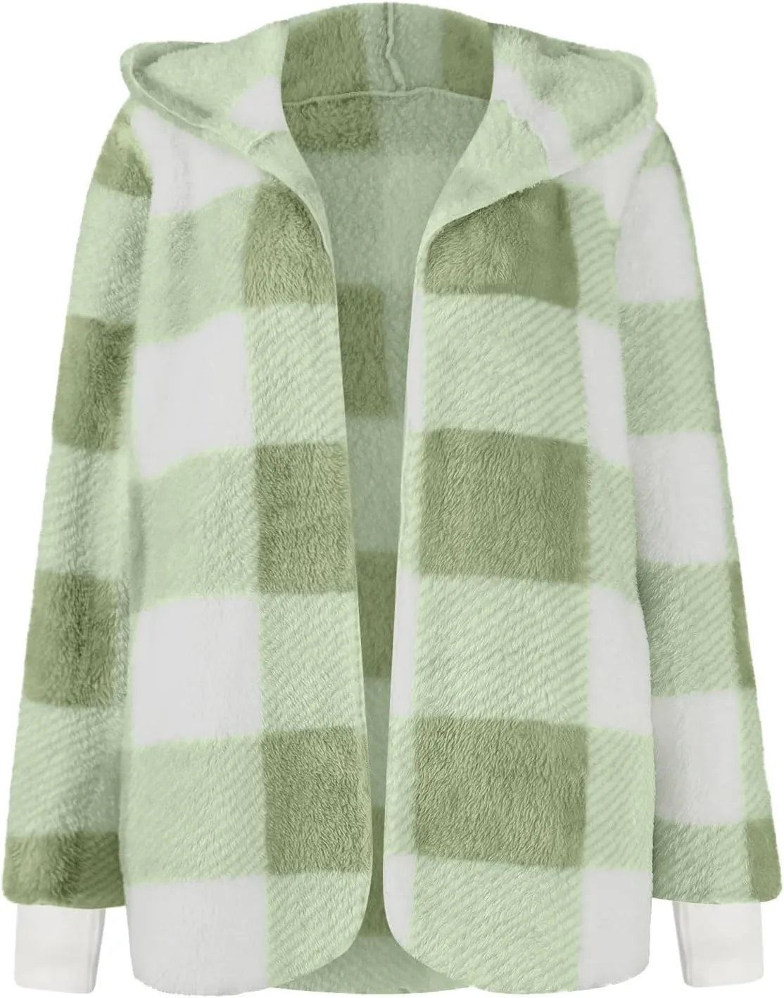 Buffalo Plaid Cardigan for Women Comfy Fuzzy Cable Knit Sweaters Color Block Long Sleeve Hooded Open Front Cardigan