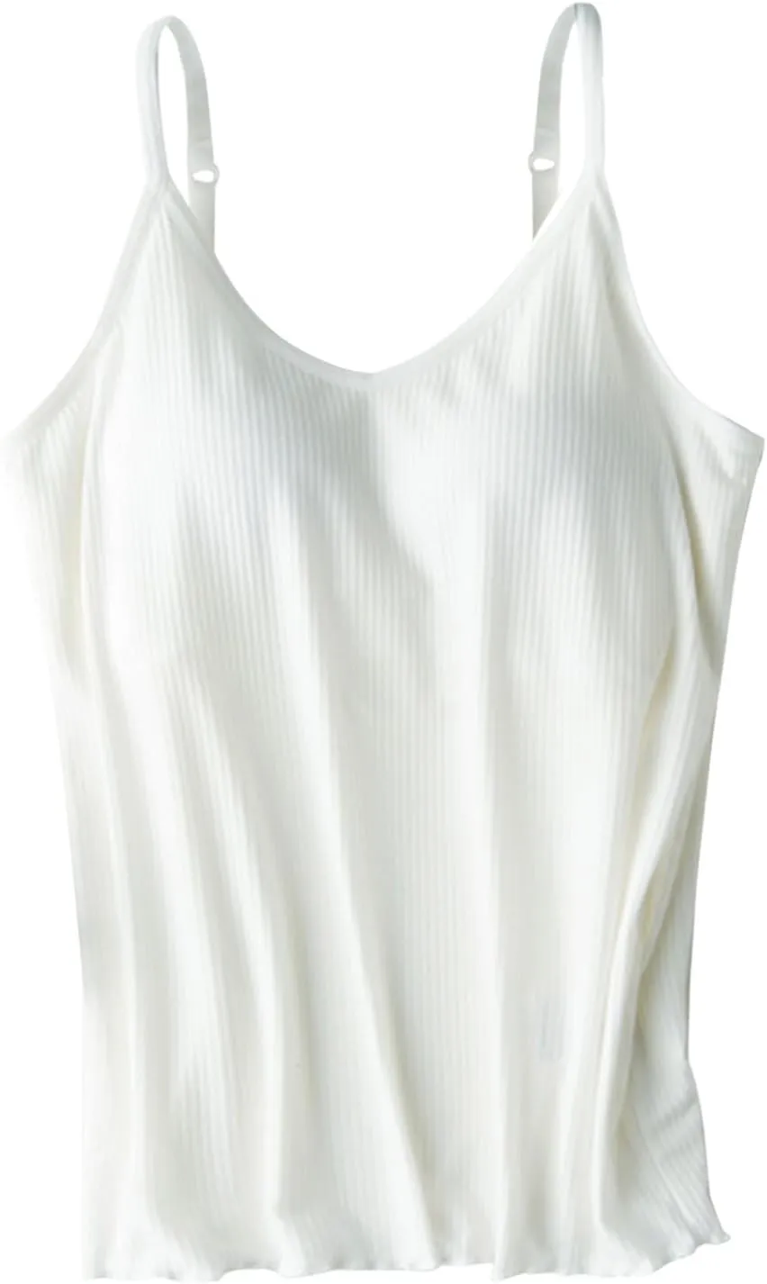 Built in Bra Tank Tops for Women Adjustable Spaghetti Strap Camisole Basic Cami Vest Summer 2025 Casual Undershirts