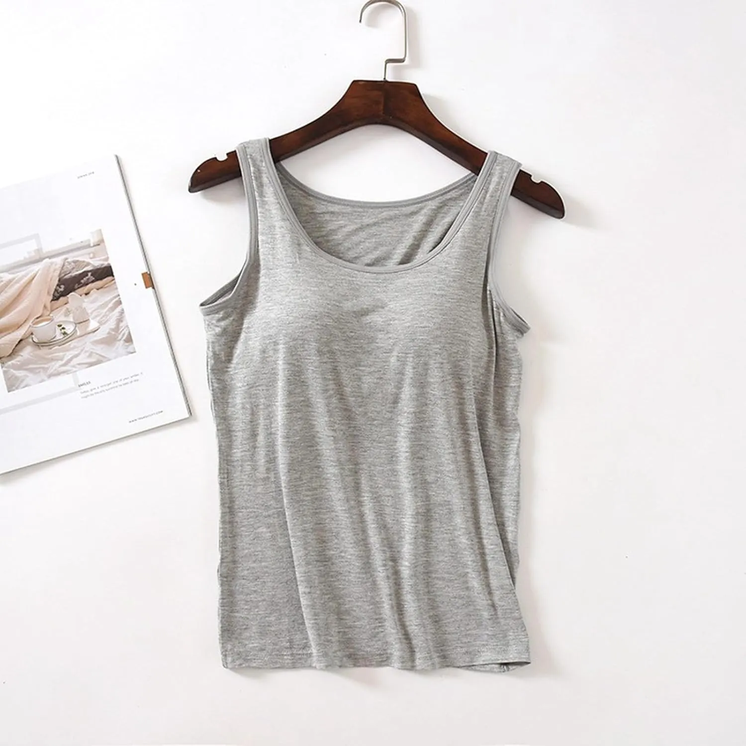 Camisole Tops for Women Built in Bra Adjustable Spaghetti Strap Workout Yoga Shirts Basic Layer Padded Bra Tank Tops