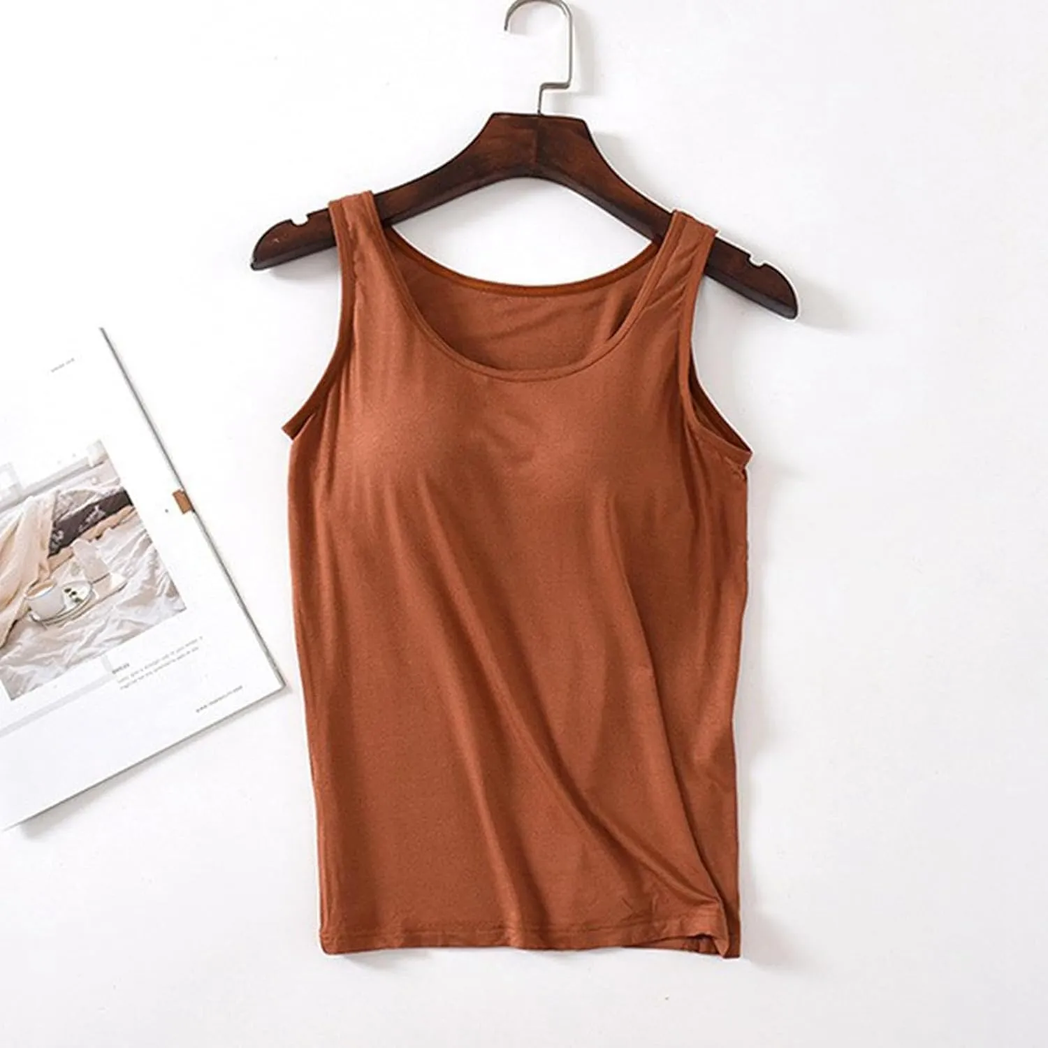 Camisole Tops for Women Built in Bra Adjustable Spaghetti Strap Workout Yoga Shirts Basic Layer Padded Bra Tank Tops
