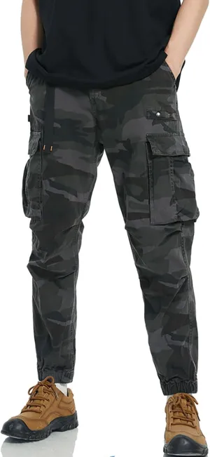 Camouflage Cargo Pants for Men Military Tactical Hiking Joggers Sweatpants with Pockets Drawstring Cinch Bottoms Pant