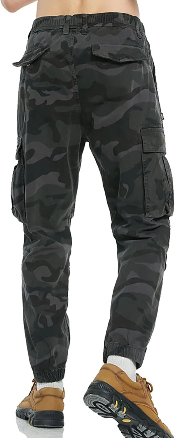 Camouflage Cargo Pants for Men Military Tactical Hiking Joggers Sweatpants with Pockets Drawstring Cinch Bottoms Pant