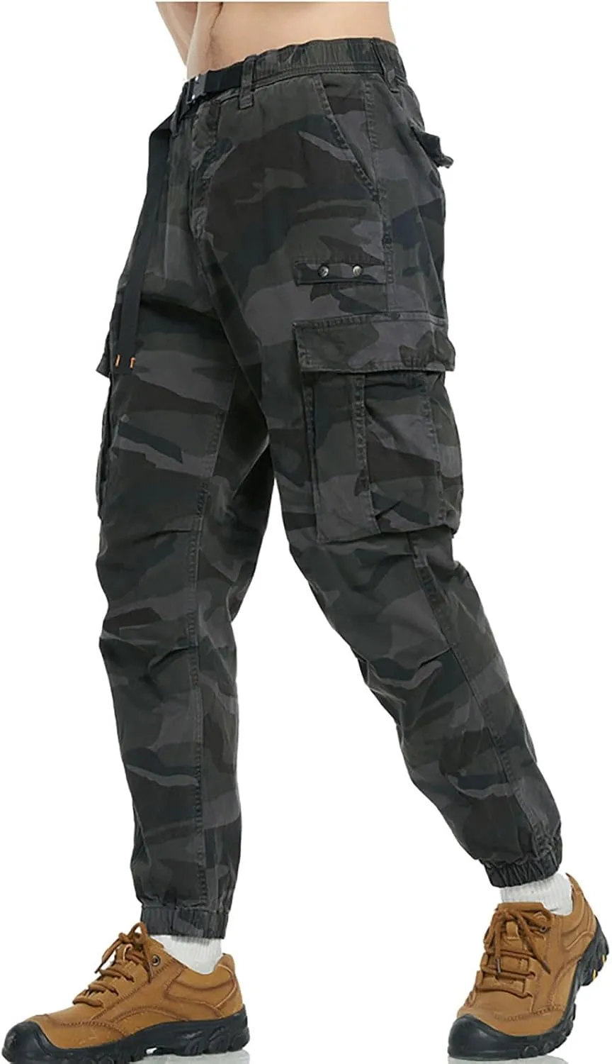 Camouflage Cargo Pants for Men Military Tactical Hiking Joggers Sweatpants with Pockets Drawstring Cinch Bottoms Pant